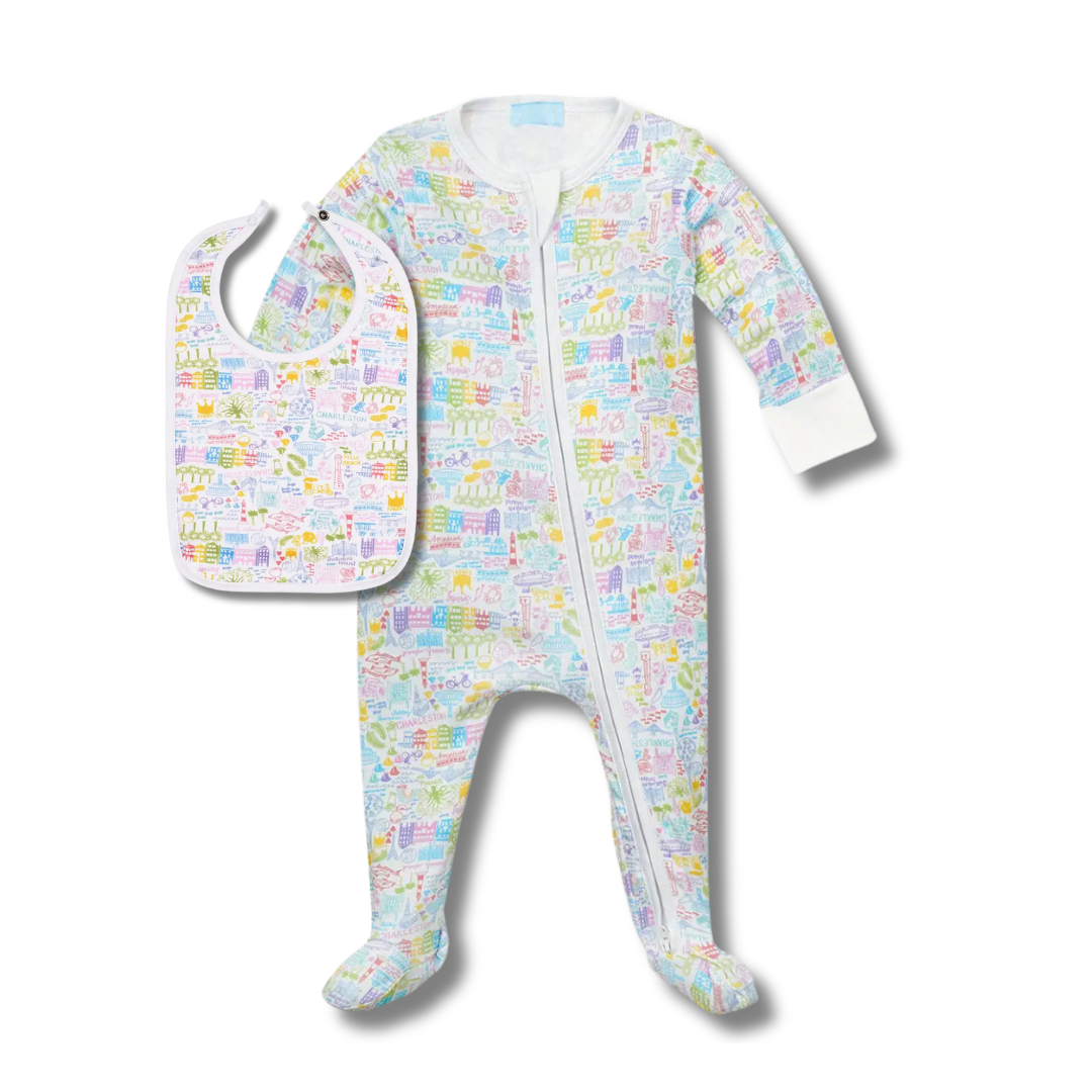 Charleston Print Sleeper and Bib Set
