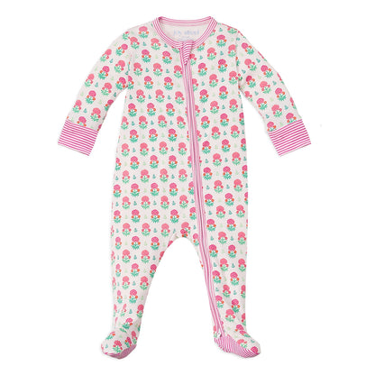 Geranium Block Print Footed One-Piece