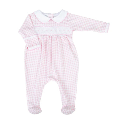 Pink Smocked One-Piece with Mini Checks